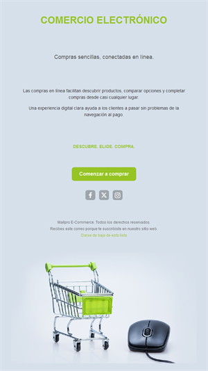 Email azul claro de ecommerce con carrito
