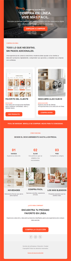 Newsletter naranja de tienda online