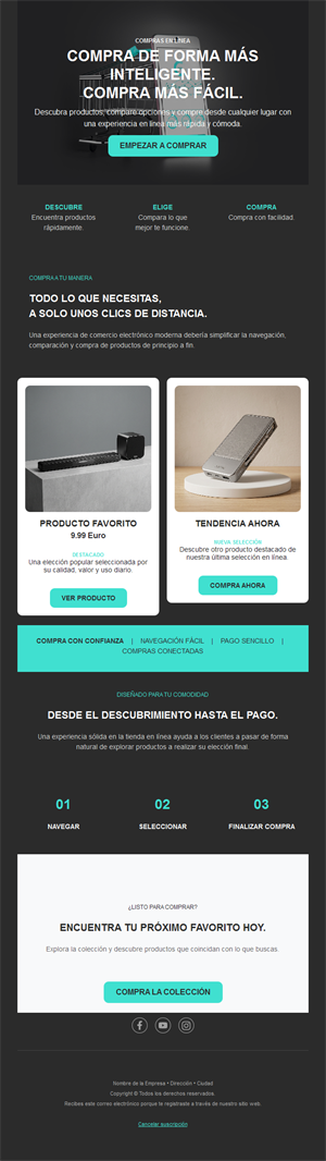 Email oscuro de productos para tienda tech