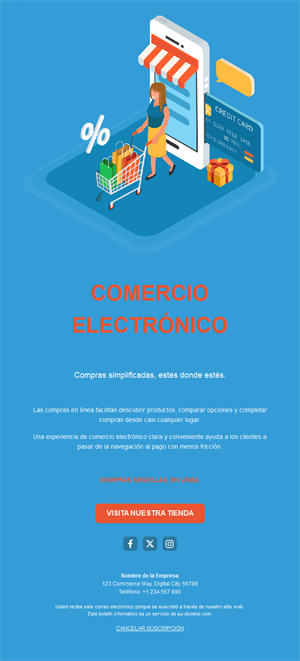 Email azul de compras desde el móvil