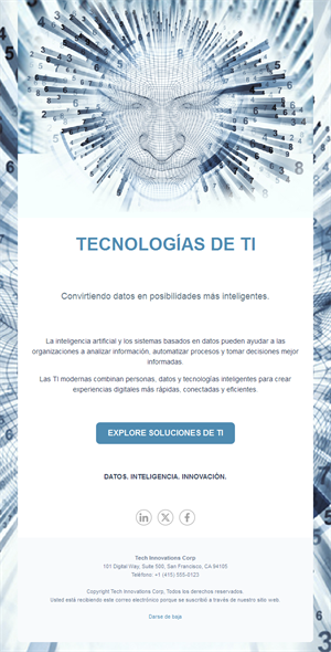 Email de inteligencia artificial y datos