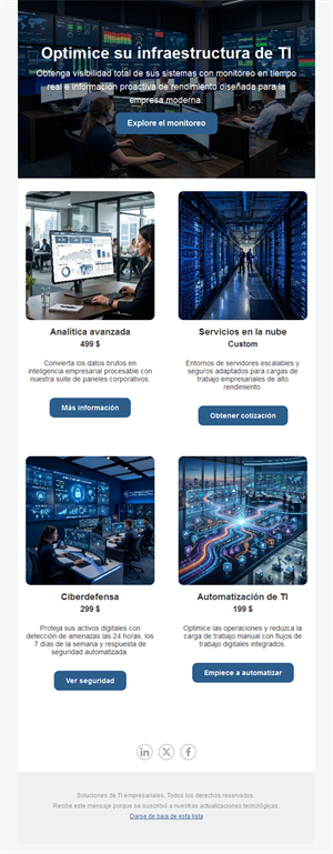 Email de servicios de TI con precios