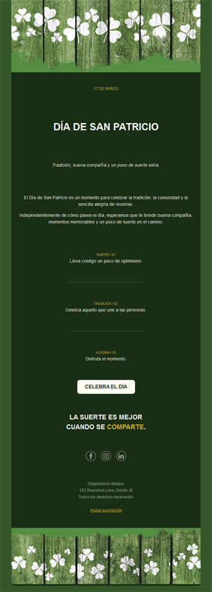 Email verde oscuro de San Patricio