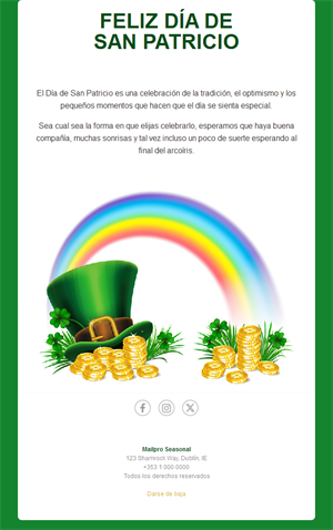 Email de San Patricio con arcoíris
