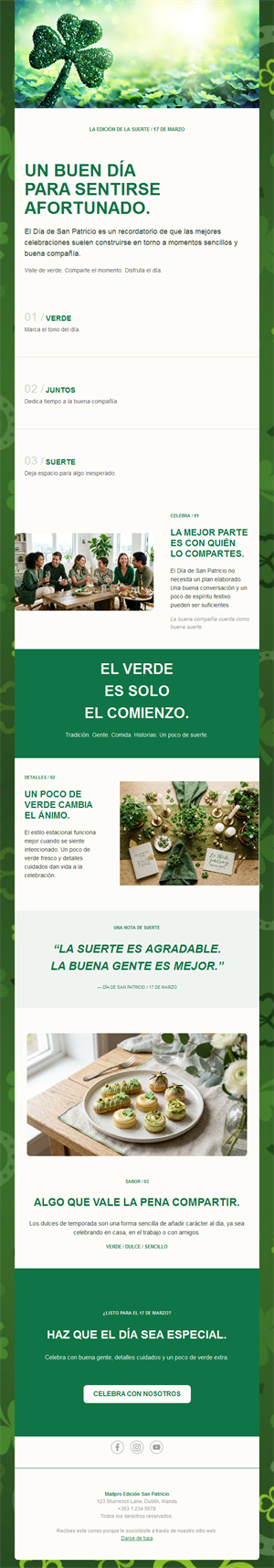Newsletter del día de la suerte de San Patricio