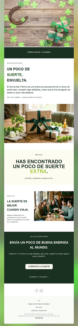 Newsletter de regalos de San Patricio