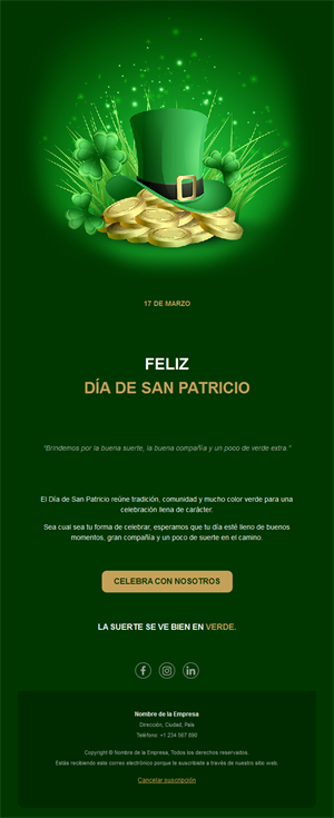 Email de San Patricio con sombrero de duende
