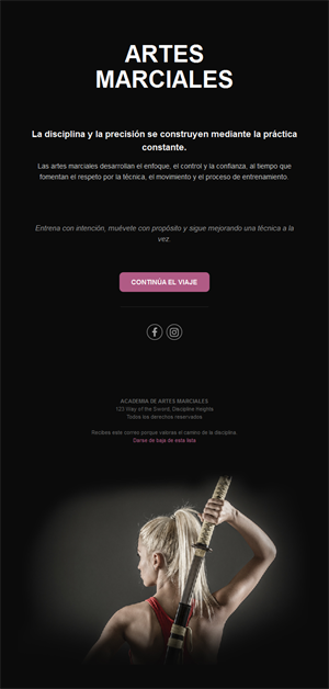 Email de artes marciales con katana