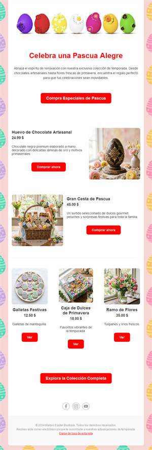 Email de ofertas de Pascua de colores