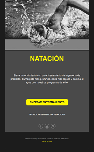 Email de entrenamiento de natación competitiva