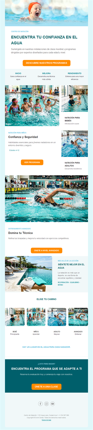 Newsletter de programas de centro de natación