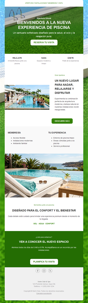 Newsletter de inauguración de piscina