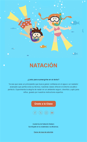 Email de clases de natación para niños
