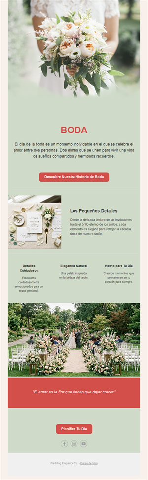 Email de boda con ramo de novia