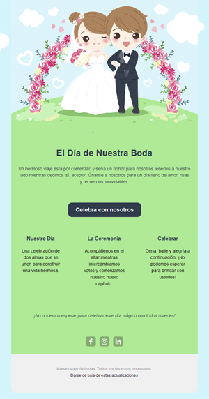 Email de anuncio de boda con pareja animada