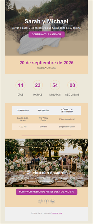 Email reserva la fecha para una boda
