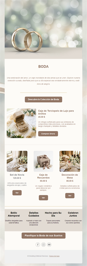 Email de tienda de accesorios de boda