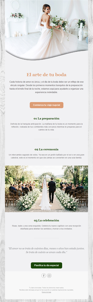 Newsletter con el programa del día de la boda