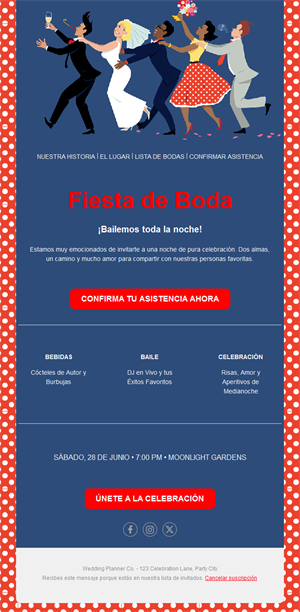 Invitación a fiesta de boda con confirmación
