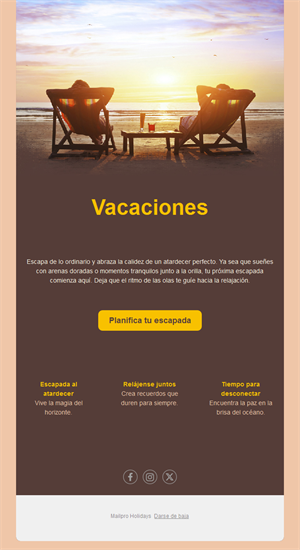 Email de vacaciones de playa al atardecer
