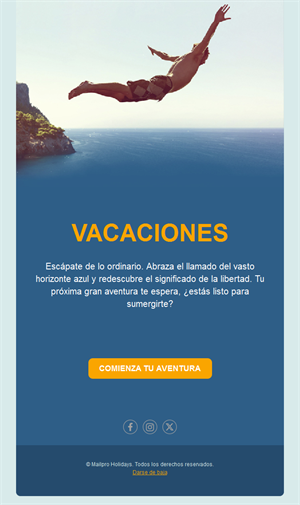 Email de vacaciones con salto al mar