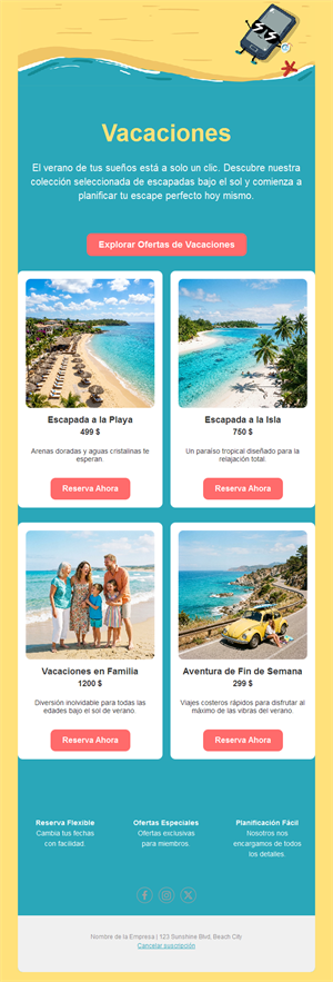 Email de ofertas de vacaciones de playa