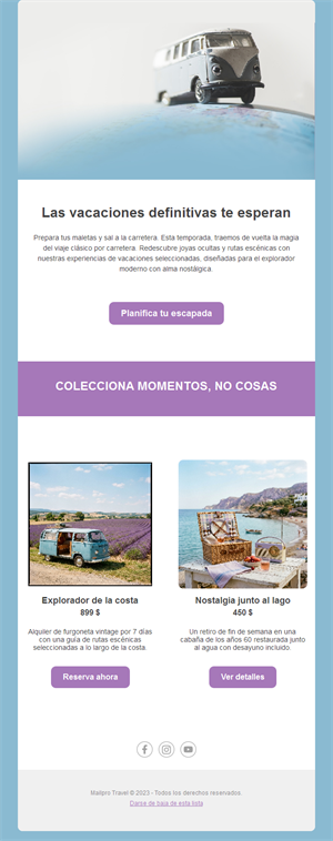 Email de ofertas de viaje por carretera