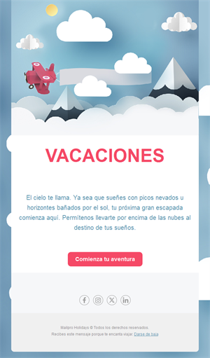 Email de vacaciones y aventura