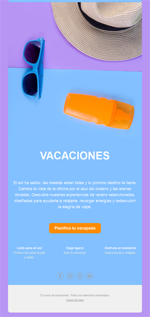 Email de vacaciones de verano con gafas de sol