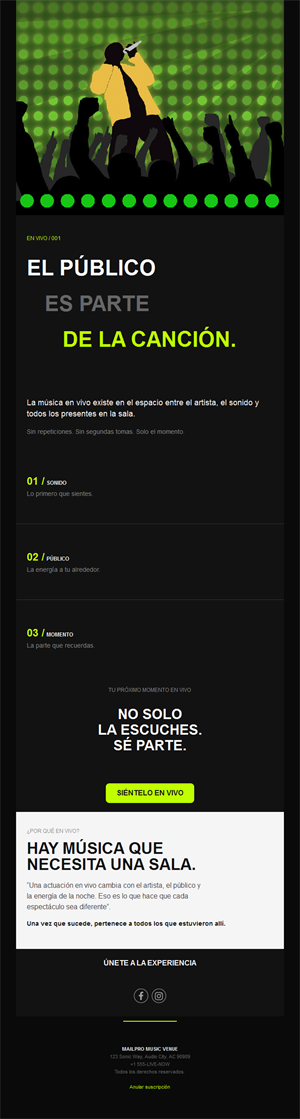 Newsletter de concierto con público
