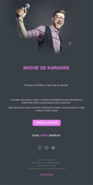 Email de noche de karaoke