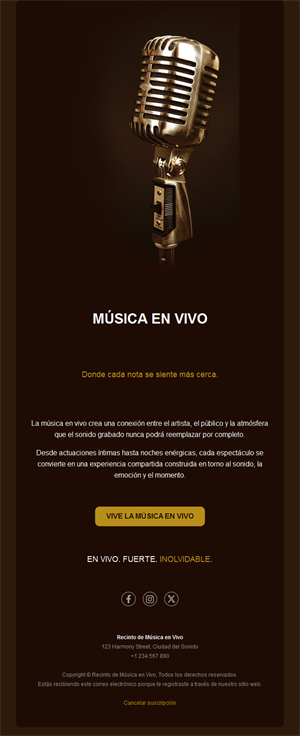 Email de sala de música en directo